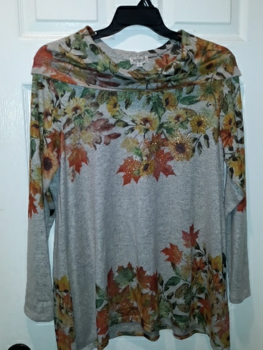 One World Live And Let Live Sunflowers/Leaves Longsleeve Tunic Shirt